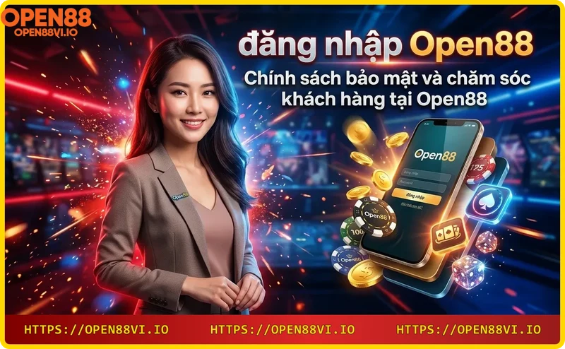 Bảo mật thông tin và hỗ trợ khách hàng tại Open88 với biểu tượng khiên vàng và các kênh liên lạc