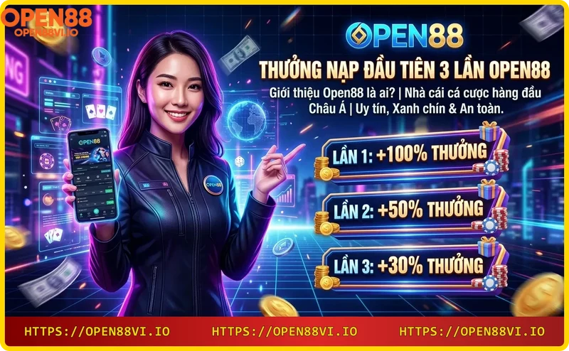 Giao diện nhà cái Open88 với các sản phẩm cá cược thể thao, casino, game bài
